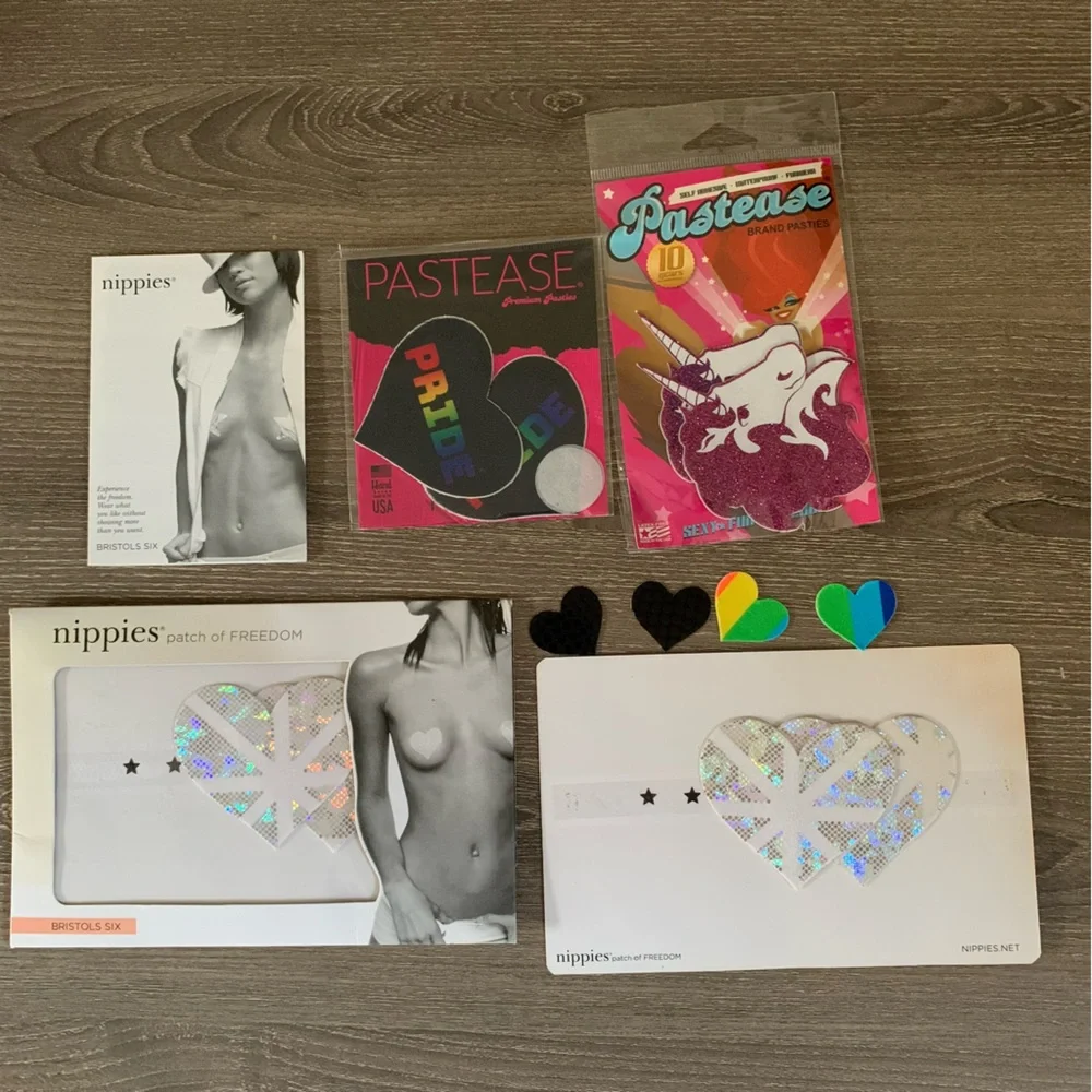 Nippies Pastease Pasties Pride Rainbow Heart Unicorn Glitter Nipple Covers Set 6